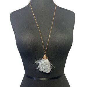 Long Necklace Gold Tassel Pendant Fringe Design 30 Inches Adjustable Boho Chic